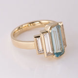 Aquamarine and Misty Quartz Refraction ring in 9 carat Gold