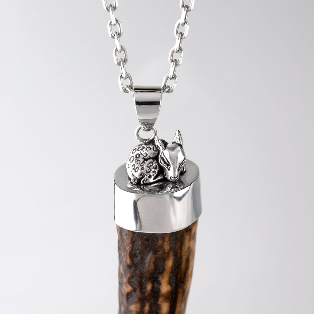 Bambi Pendant with Deer Antler in Sterling Silver