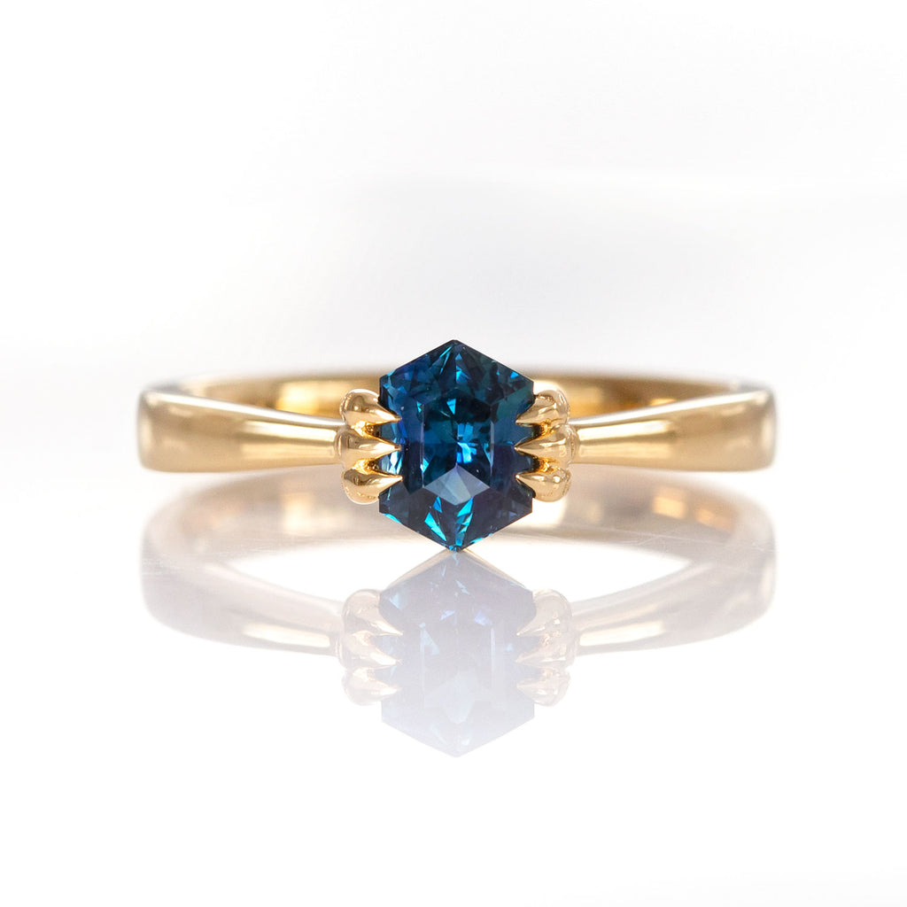 Deep Blue Sapphire Baby Dragon Claw ring in 18 carat Gold
