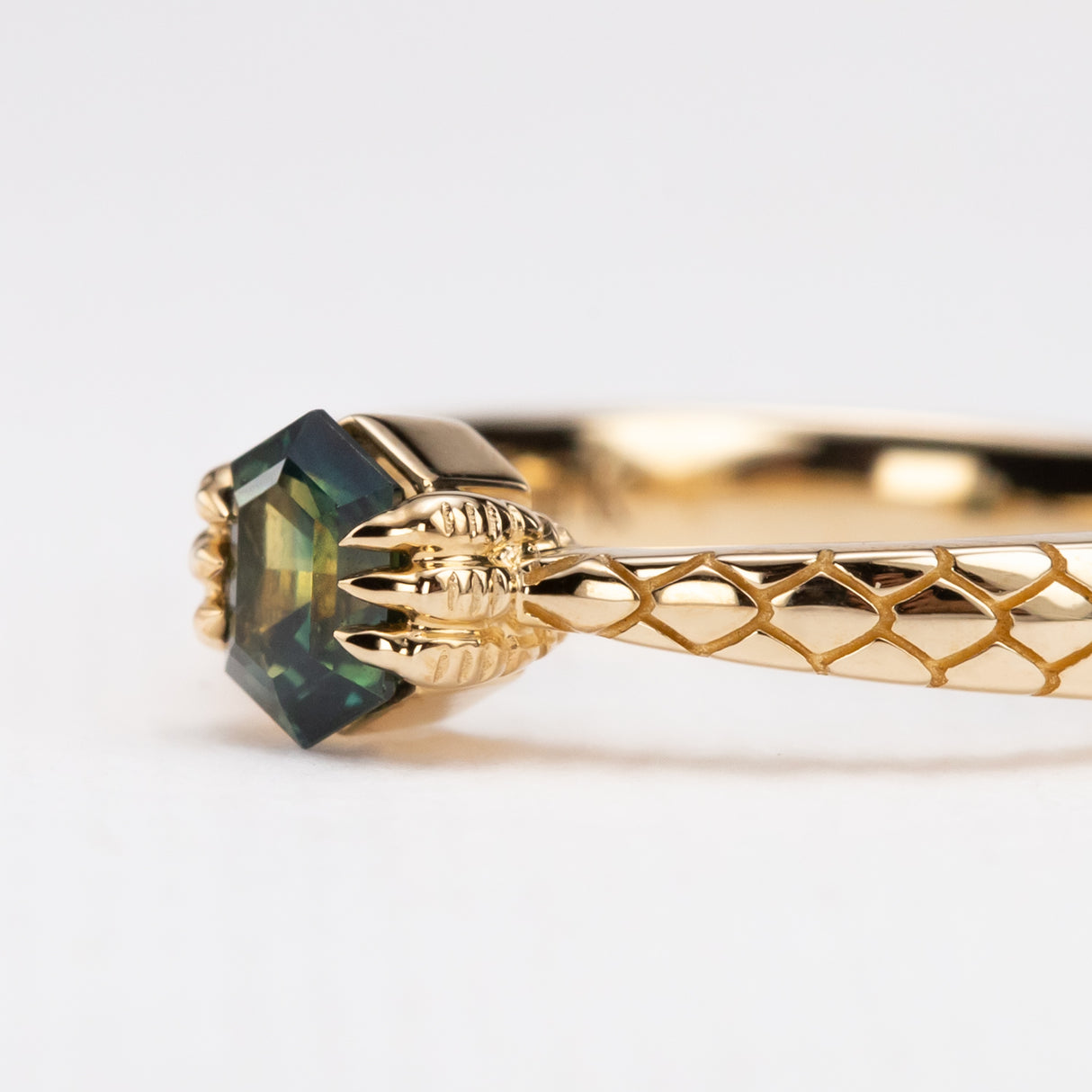 Teal Sapphire Dragon Claw Ring