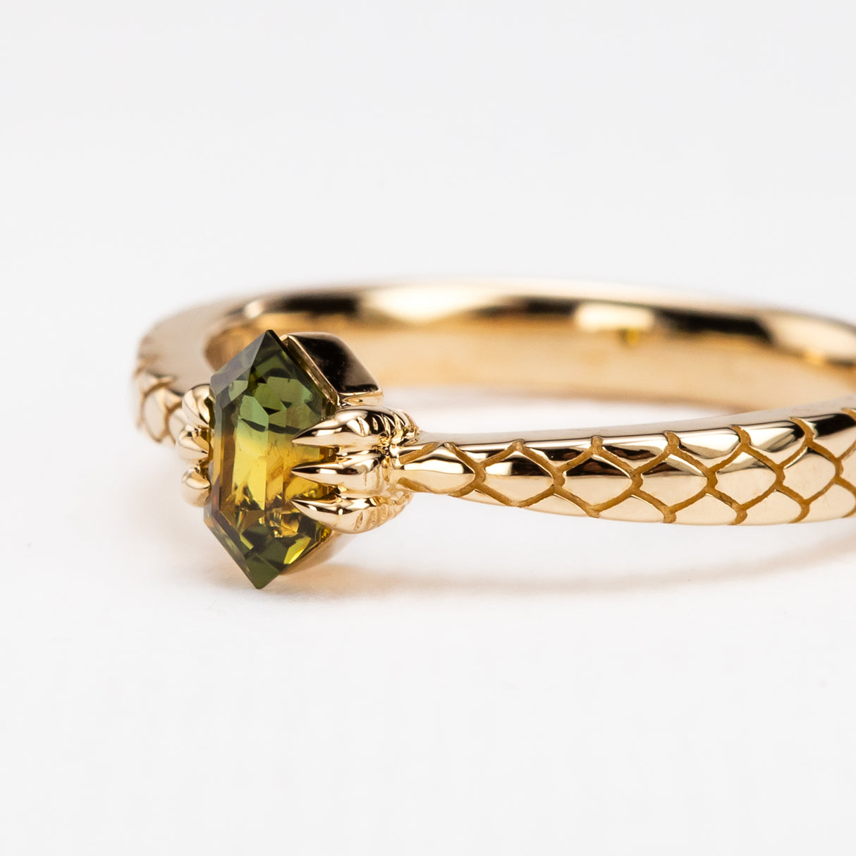 Golden Green Bicolour Sapphire Dragon Claw Ring