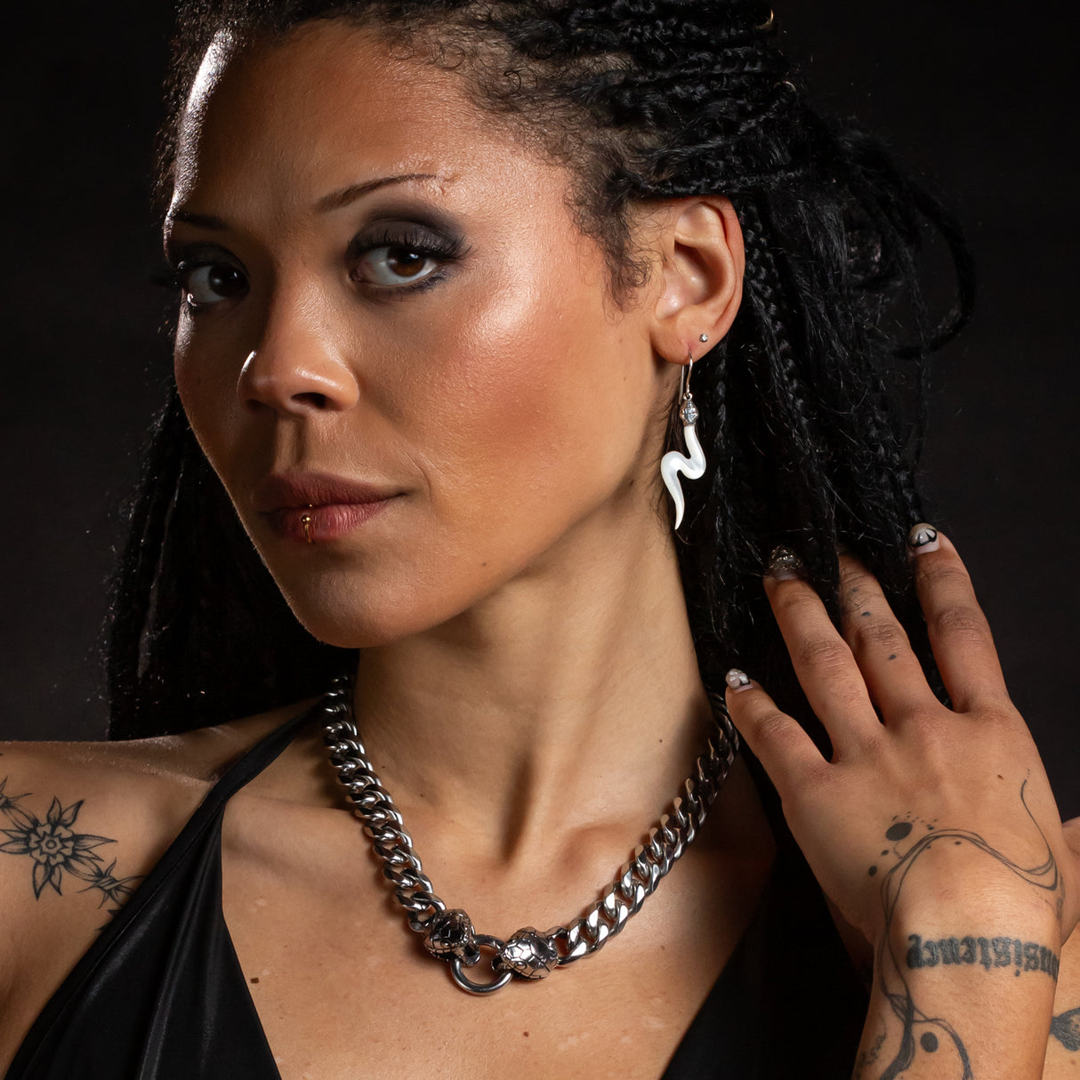 Viper Earrings in Mother of Pearl