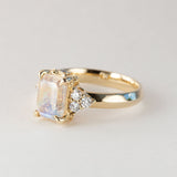 Moonlight Lake Ring in Rainbow Moonstone and Diamonds