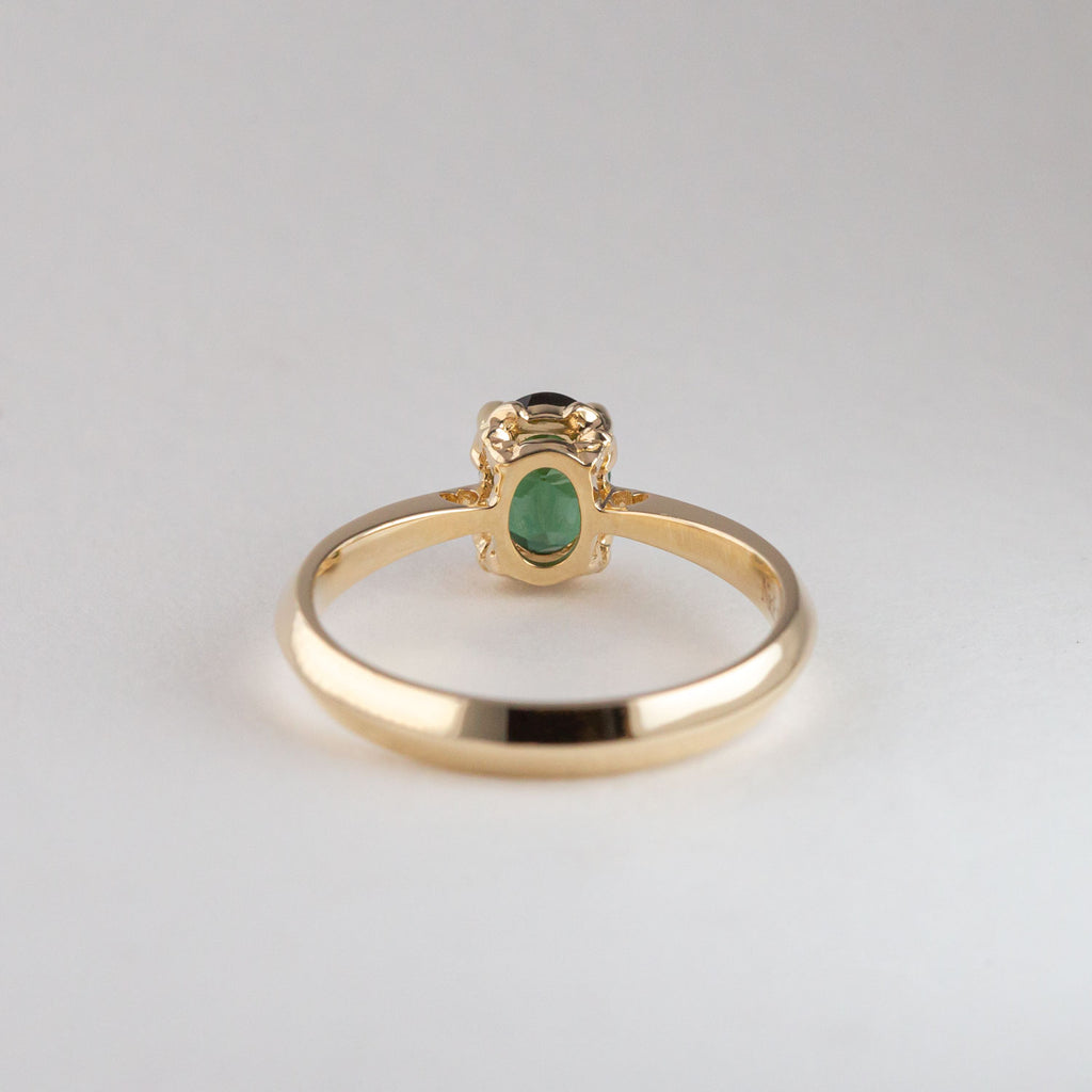 Moss Green Tourmaline Heart Window ring in 9 carat Gold