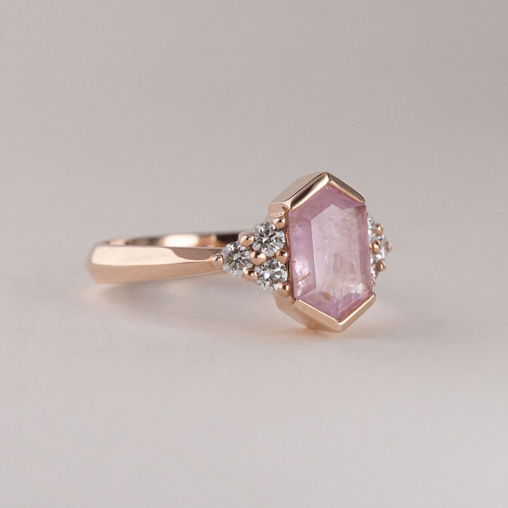 Candyfloss ring with Pink Sapphire and Diamonds in 9 carat Pink Gold