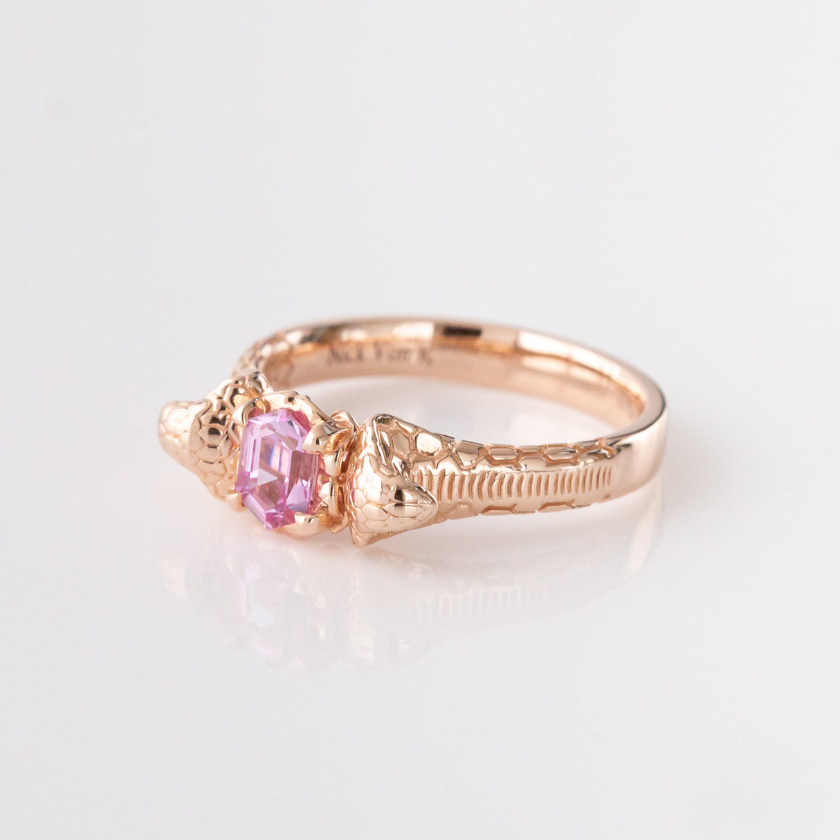 0.51 carat Pink Sapphire Double Rising Cobra ring in 9 carat Rose Gold