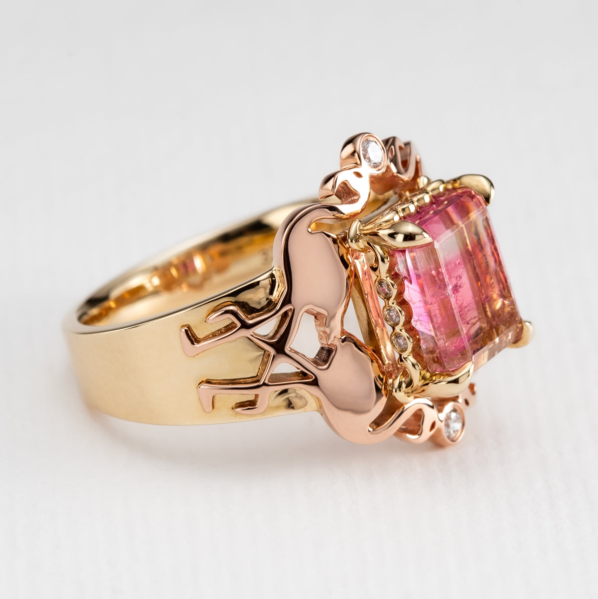 Pink Tourmaline Tequila Sunrise Gold Ring