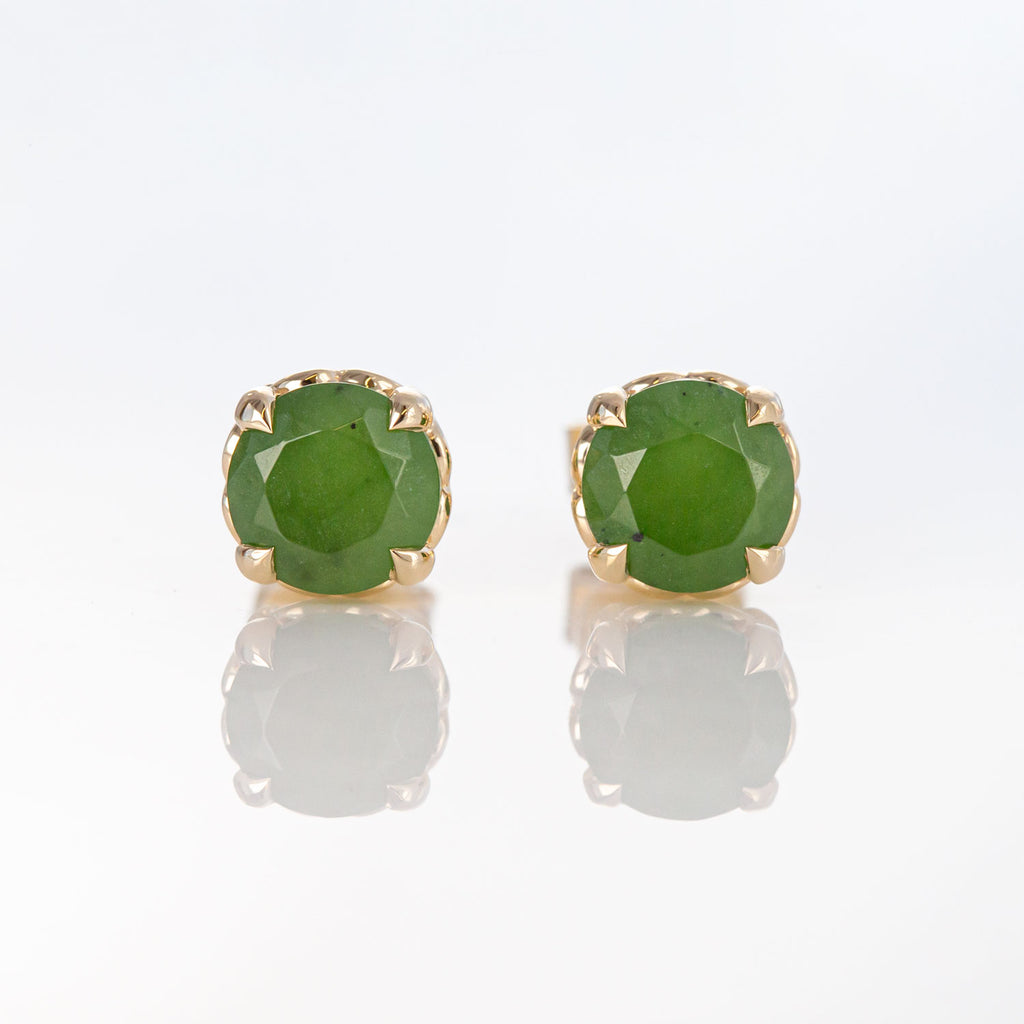 Baby Dewdrop stud earrings with Pounamu in 9 carat Gold