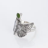 Puriri Moth ring with Pounamu in Sterling Silver