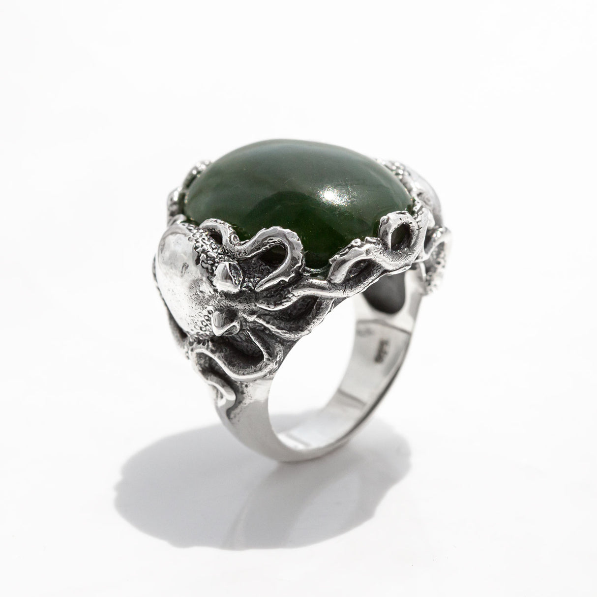 Pounamu Twin Octopus ring in Sterling Silver