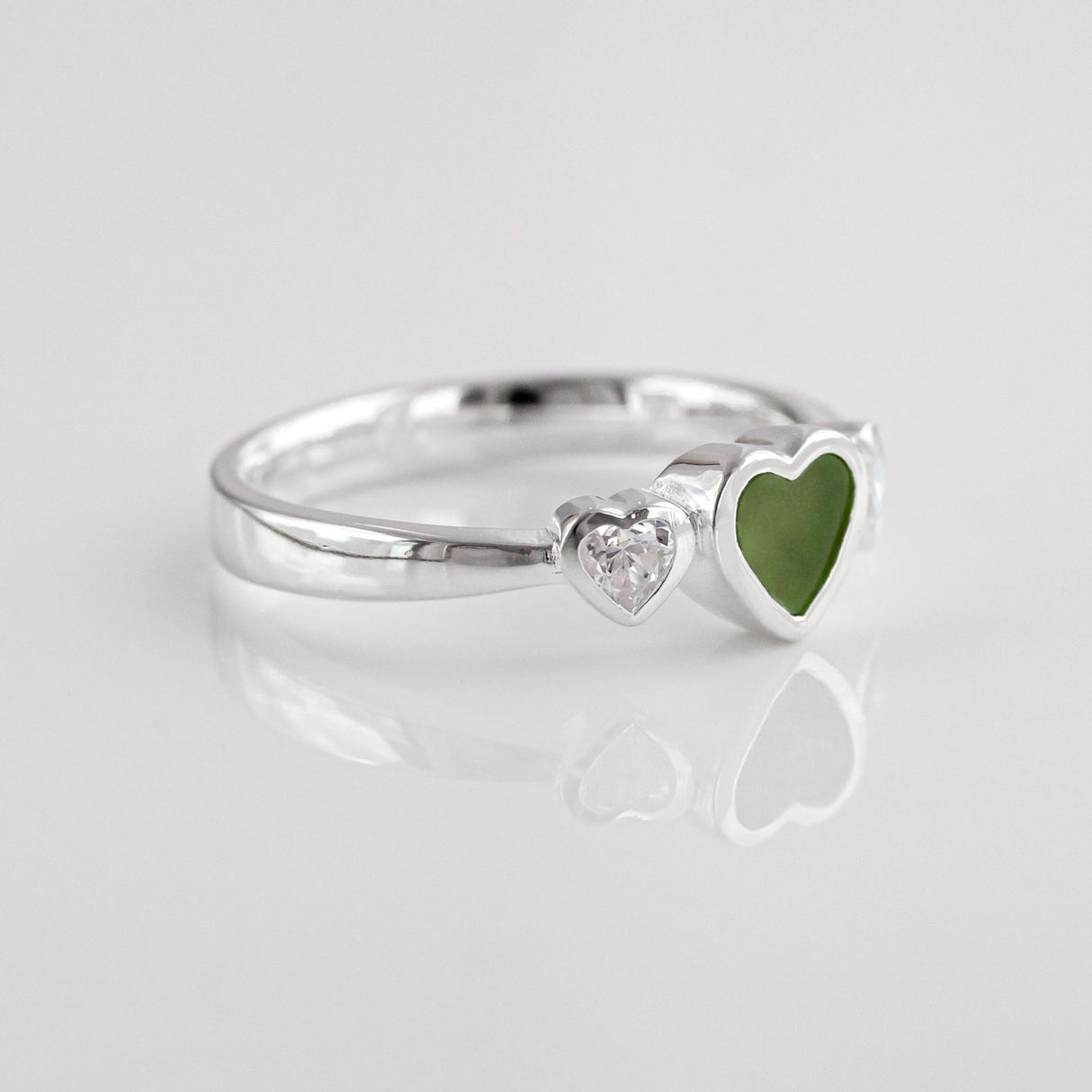 Lovebug ring with Pounamu and Cubic Zirconia in Sterling Silver