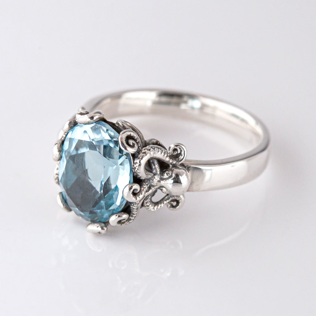 Topaz Twin Octopus ring in Sterling Silver