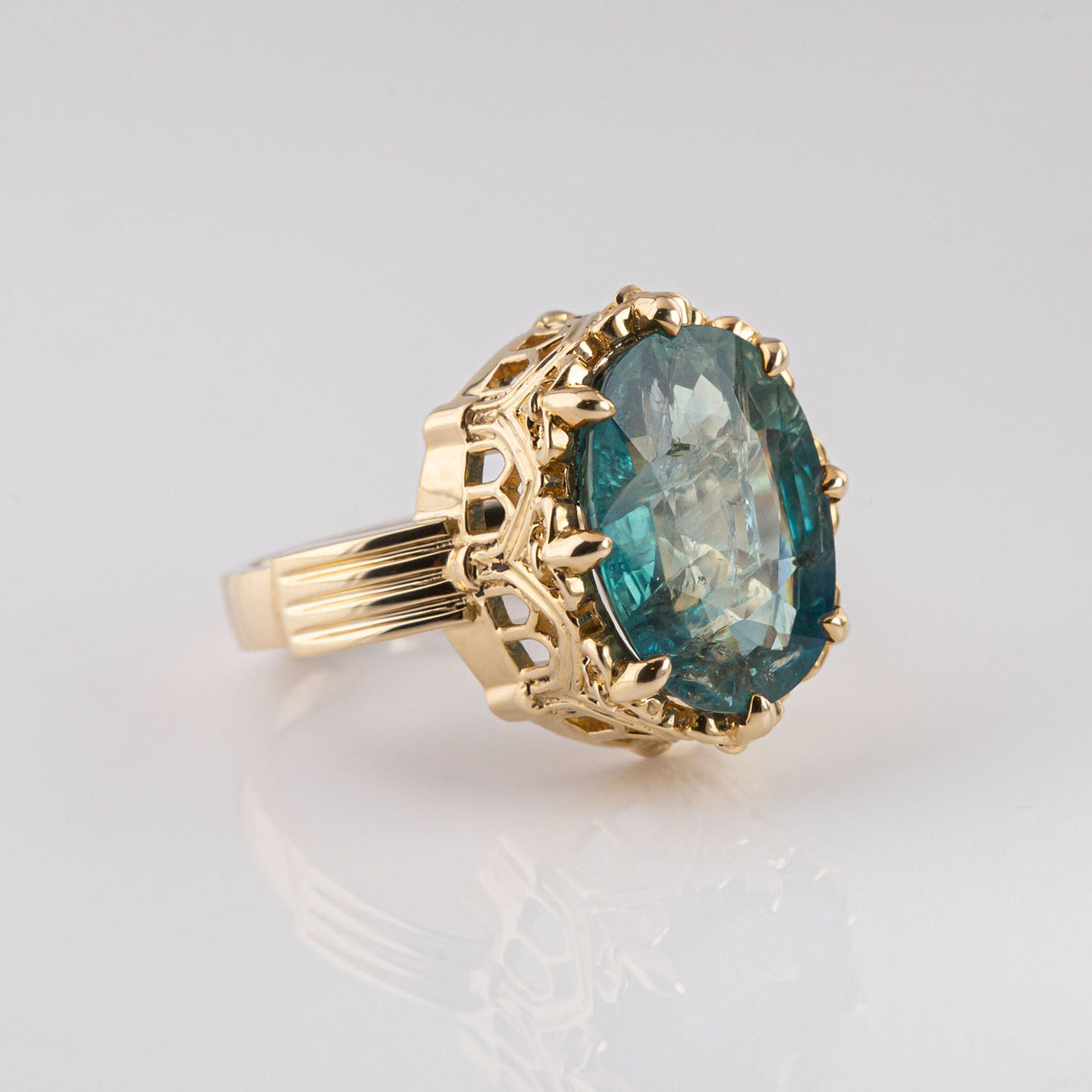 Stormy Sea Blue Sapphire Cathedral Archway ring in 9 carat Gold