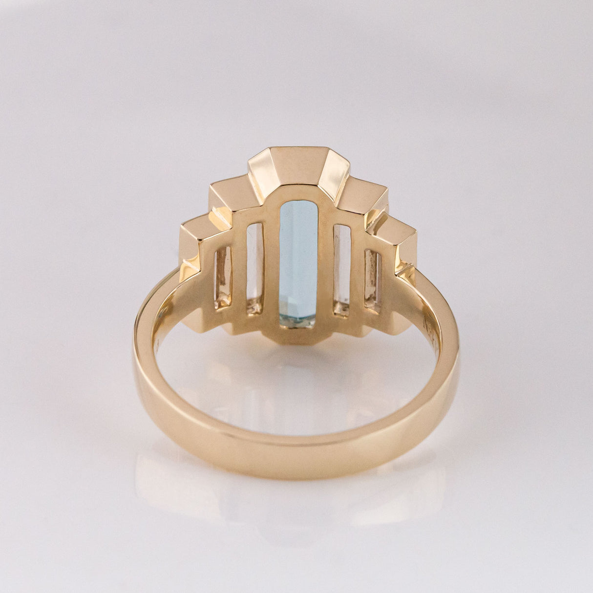 Aquamarine and Misty Quartz Refraction ring in 9 carat Gold