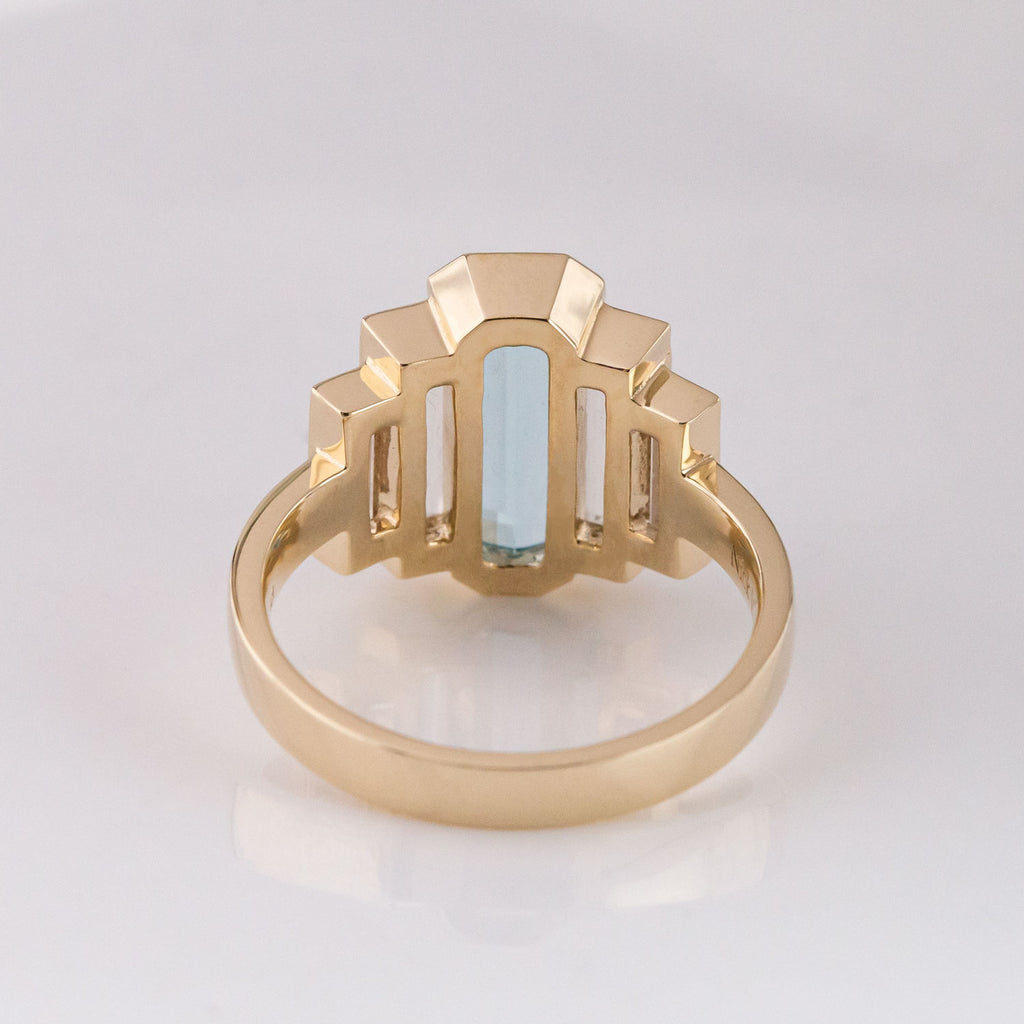 Aquamarine and Misty Quartz Refraction ring in 9 carat Gold