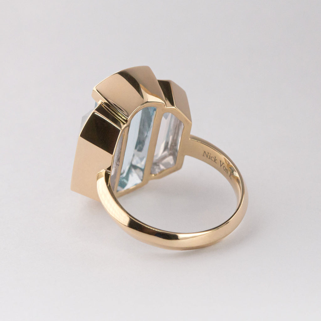Misty Quartz and Aquamarine Mega Cocktail ring in 9 carat Gold