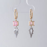 Light Pink Tourmaline Crystal Palace earrings in 9 carat Yellow Gold and Platinum