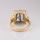 Black Tree Quartz Flourish ring in 9 carat Gold