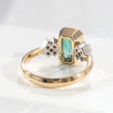 2.02 carat Blue to Green Tourmaline Kiss Kiss ring in Platinum and 9 carat Gold