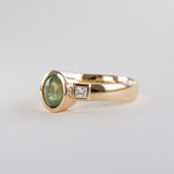Opalescent Moss Green Sapphire Memories Ring in Gold with Diamonds