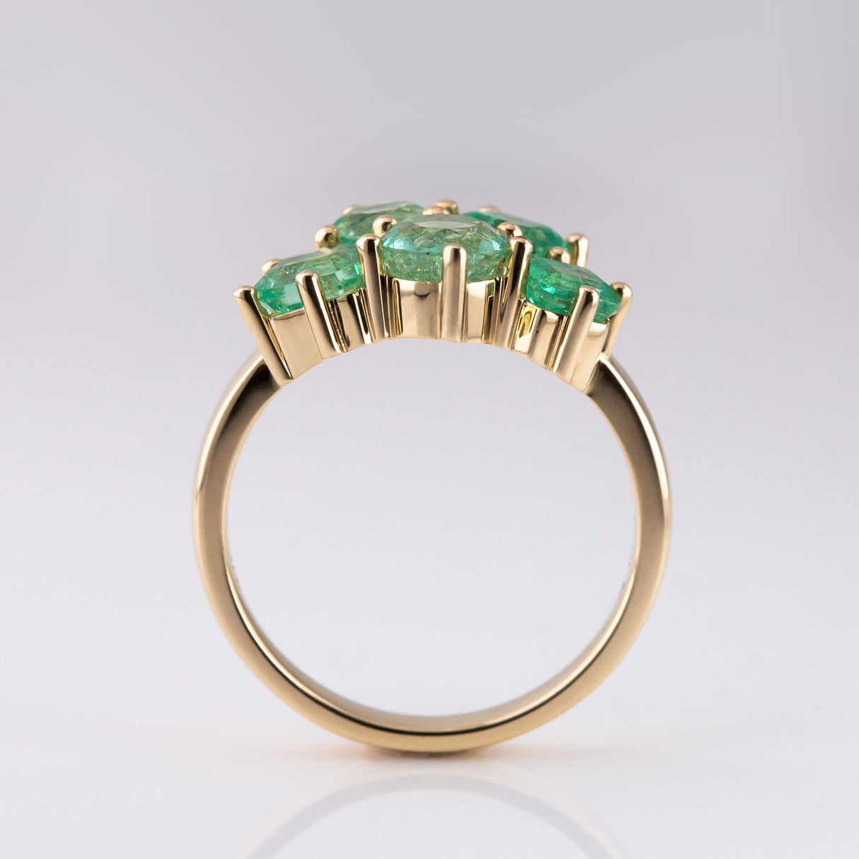 Ice Green Emerald Cluster ring in 9 carat Gold