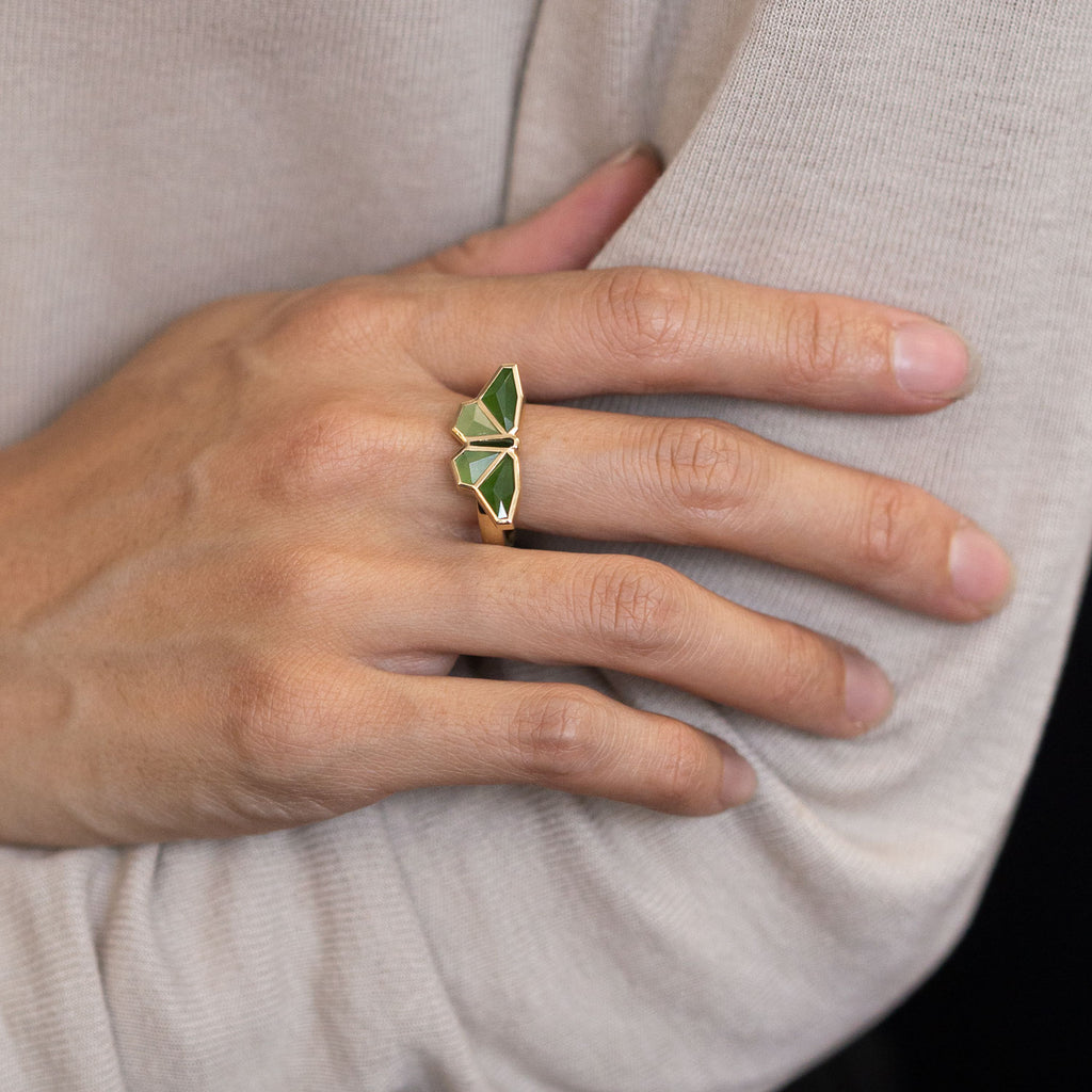 Pounamu Origami Butterfly ring in Yellow Gold or Platinum