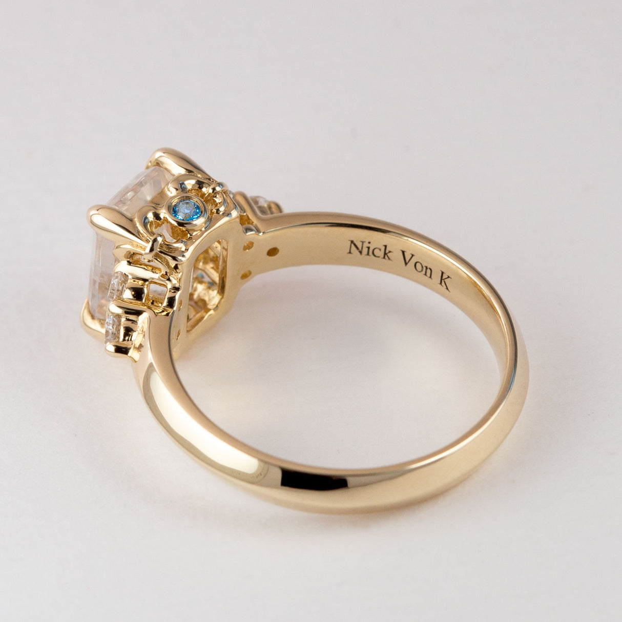 Moonlight Lake Ring in Rainbow Moonstone and Diamonds