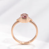 Pink Fade Tourmaline Twin Trillion ring in 9 carat Pink Gold