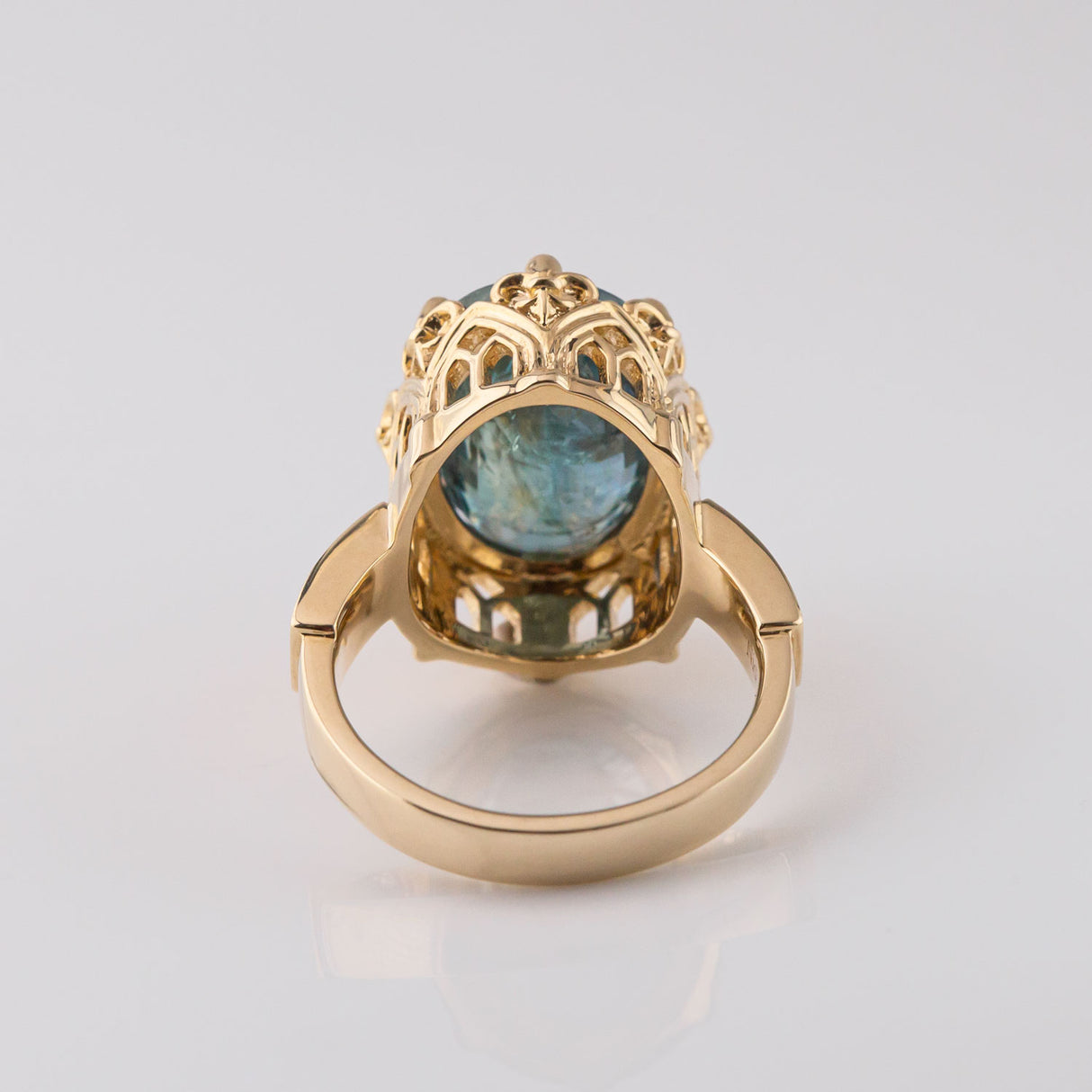 Stormy Sea Blue Sapphire Cathedral Archway ring in 9 carat Gold