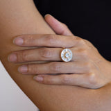 Renaissance Ruffle ring with Diamonds and Rainbow Moonstone in 9 carat Gold