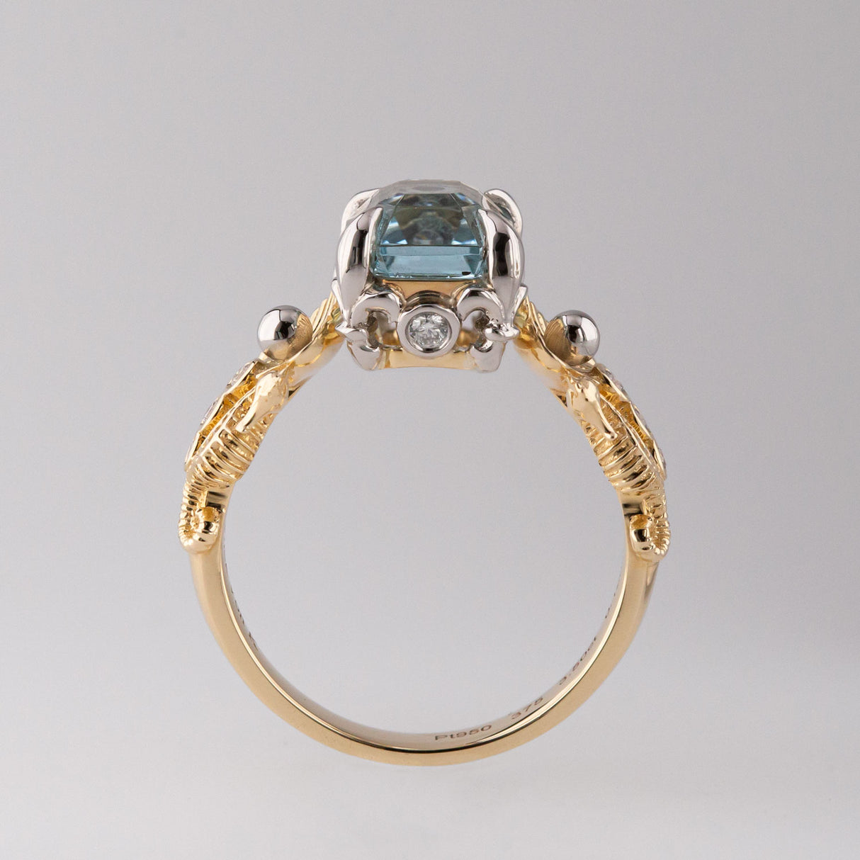 3.50 carat Aquamarine Birth of Venus ring in 9 carat Gold and Platinum