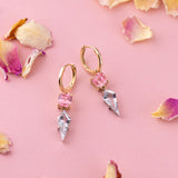 Light Pink Tourmaline Crystal Palace earrings in 9 carat Yellow Gold and Platinum