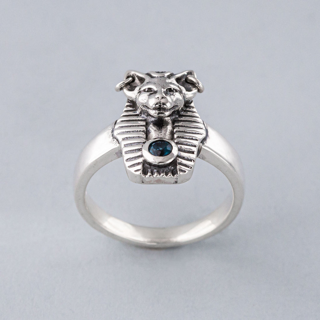 Blue Topaz Bastet Ring in Silver