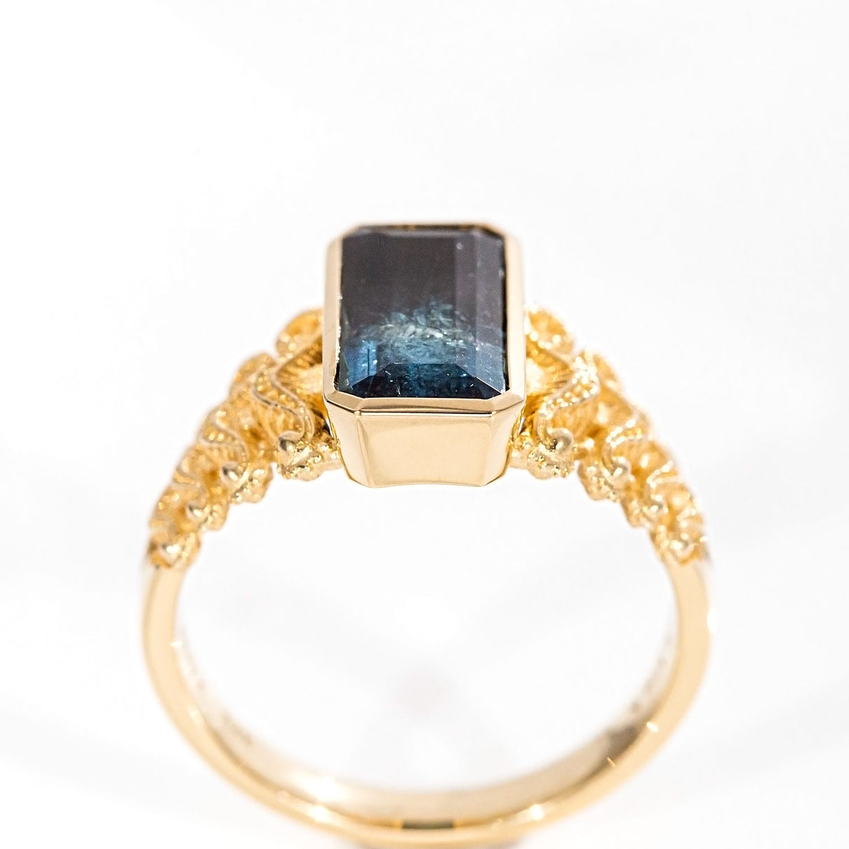 2.50 carat Fade to Black Tourmaline Seahorse Reflection ring in 9 carat Gold