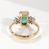 2.02 carat Blue to Green Tourmaline Kiss Kiss ring in Platinum and 9 carat Gold