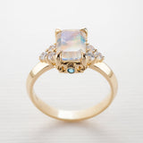 Moonlight Lake Ring in Rainbow Moonstone and Diamonds