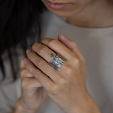 Puriri Moth ring with Pounamu in Sterling Silver