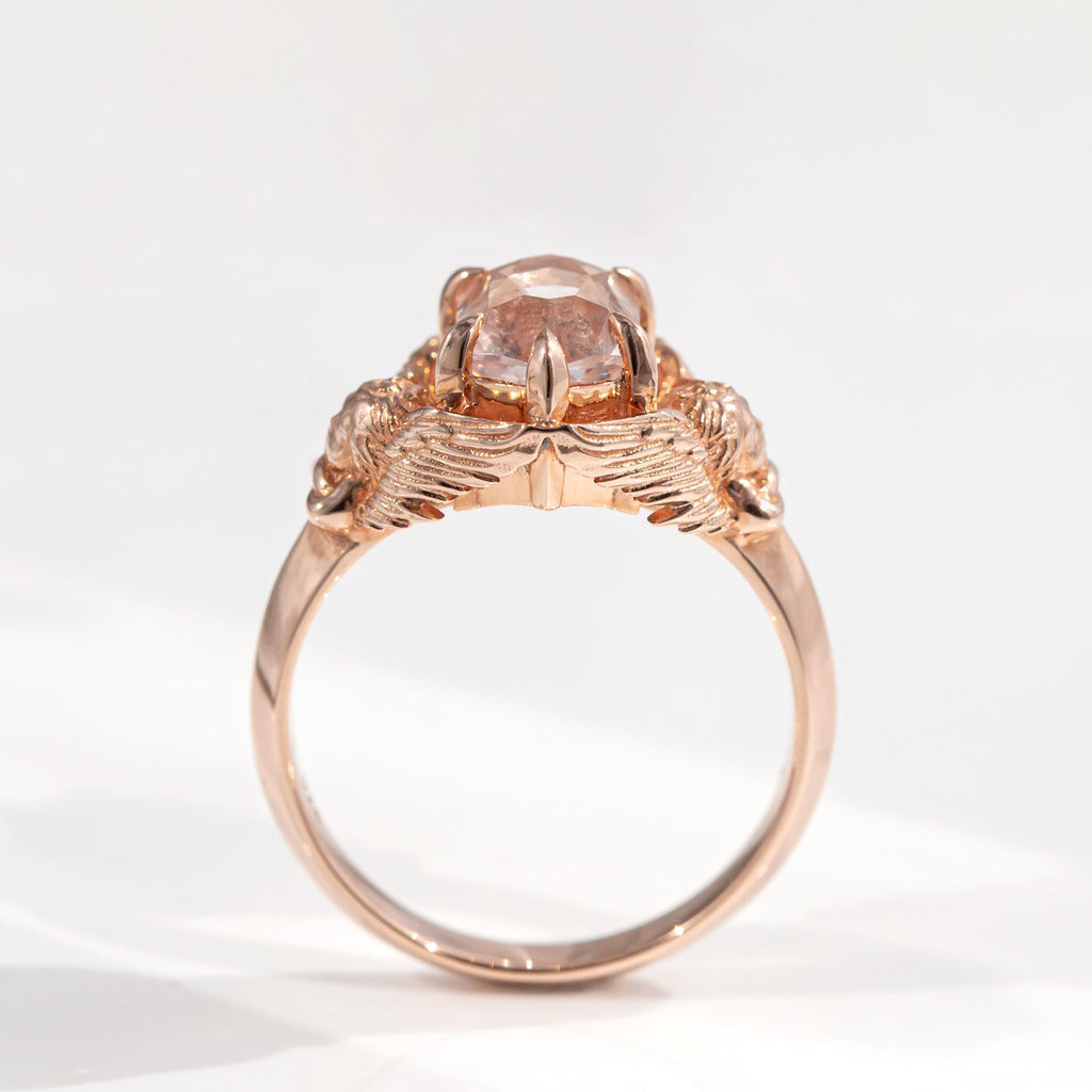 3 carat White Sapphire Twin Cherub ring in 9 carat Pink Gold