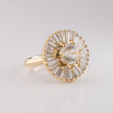 Renaissance Ruffle ring with Diamonds and Rainbow Moonstone in 9 carat Gold