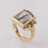 Black Tree Quartz Flourish ring in 9 carat Gold