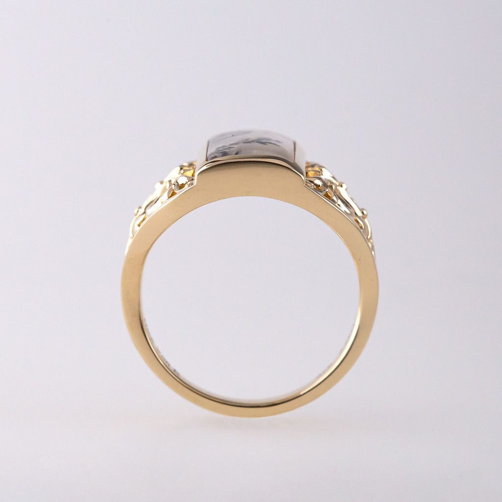 Dendritic Quartz French Filigree Ring in 9 carat Gold