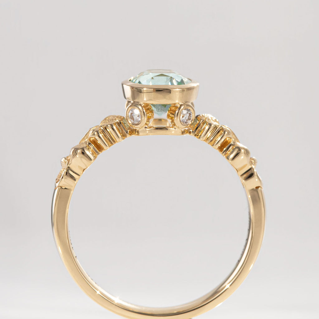 1.1 carat Ice Lagoon Tourmaline Mermaid ring with Diamonds in 9 carat Gold