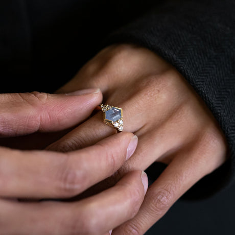 1.50 carat Misty Blue Sapphire and Diamond Lady of the Lake ring in 9 carat Gold