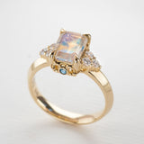 Moonlight Lake Ring in Rainbow Moonstone and Diamonds