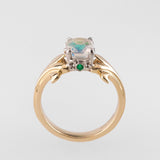 Peach Moonstone ring with Emeralds in 9 ct Gold and Platinum