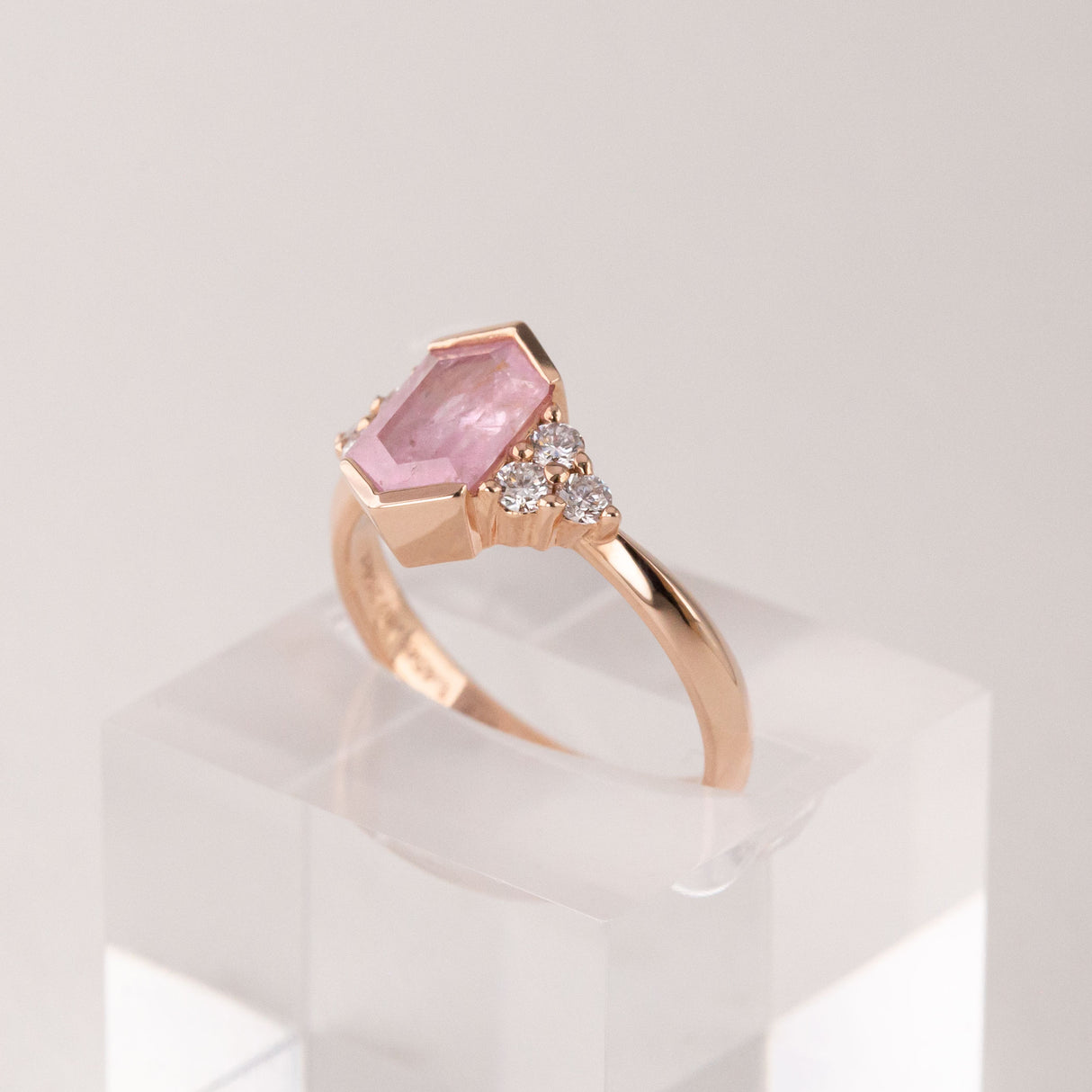 Candyfloss ring with Pink Sapphire and Diamonds in 9 carat Pink Gold