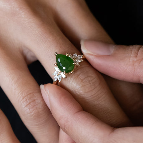 Fern Queen Ring with Pounamu & Diamonds