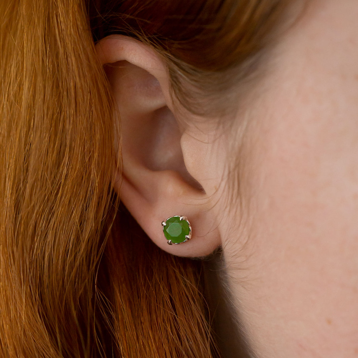 Baby Dewdrop stud earrings with Pounamu in Sterling Silver