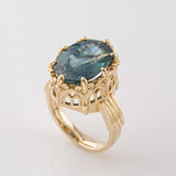 Stormy Sea Blue Sapphire Cathedral Archway ring in 9 carat Gold