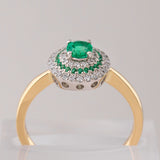 Baby UFO ring with Emeralds and Diamonds in Platinum and 18 carat Gold